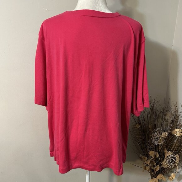 BRIDGE GATE Women Hot Pink Short Sleeve Button Up Knit Top V-neck Sz 2X - Picture 2 of 5